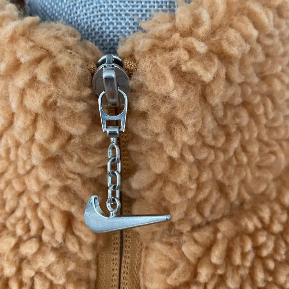 Nike Brown Sherpa Fleece Jacket Pink Embroidered Logo S Sold by Revolve - Picture 7 of 13